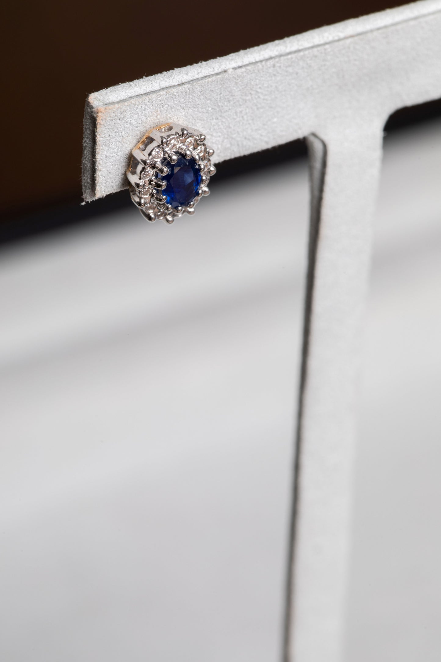 Oval Sapphire and Round Brilliant Cut Diamond Cluster Earrings