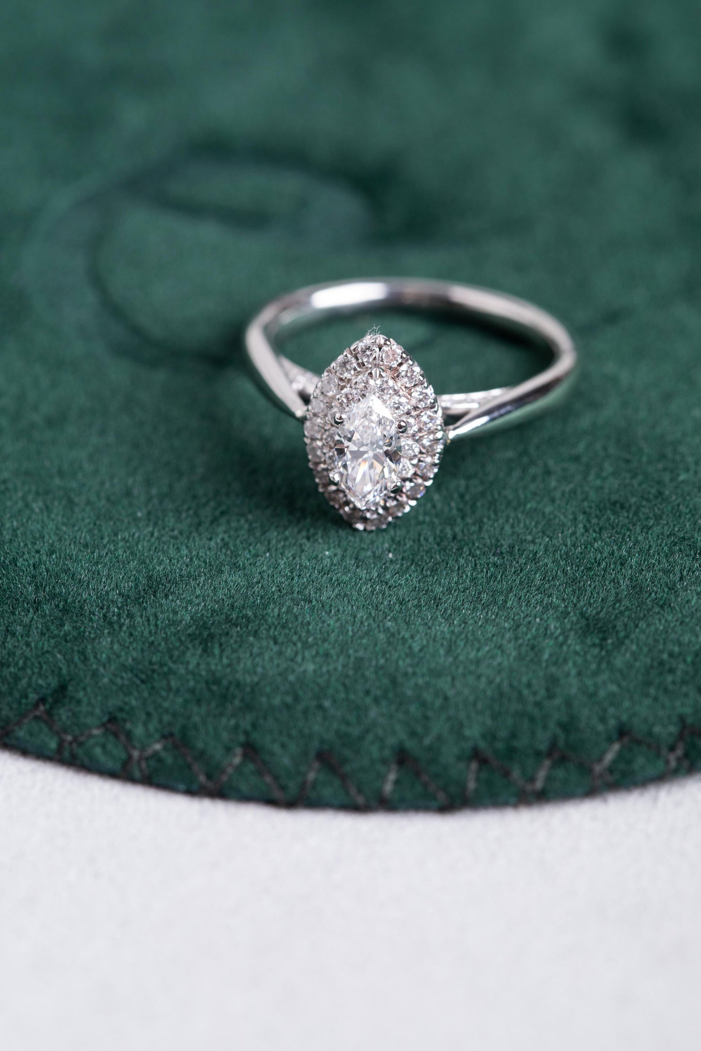 Marquise Shaped Diamond Halo Cluster Style Ring
