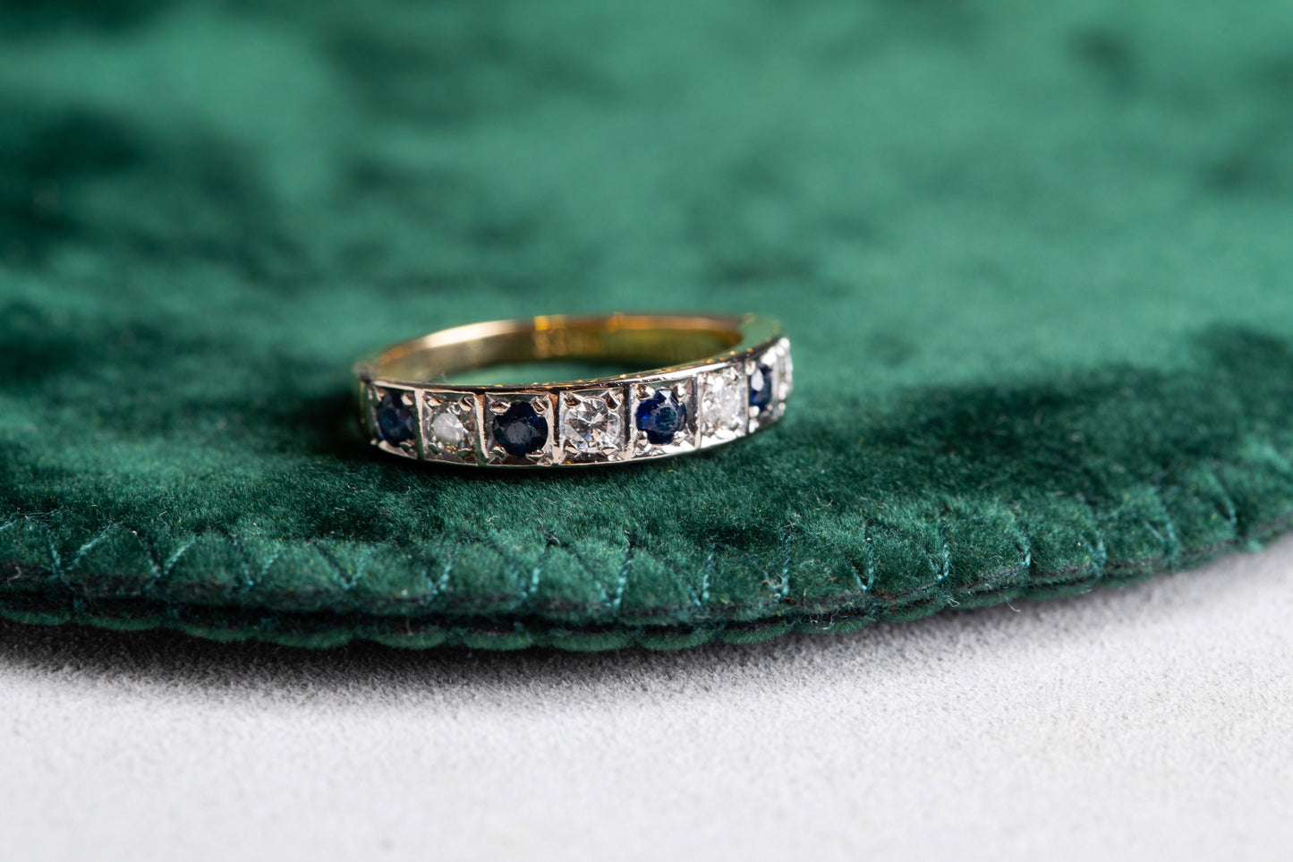 Sapphire and Round Brilliant Cut Diamond 9 Stone Ring