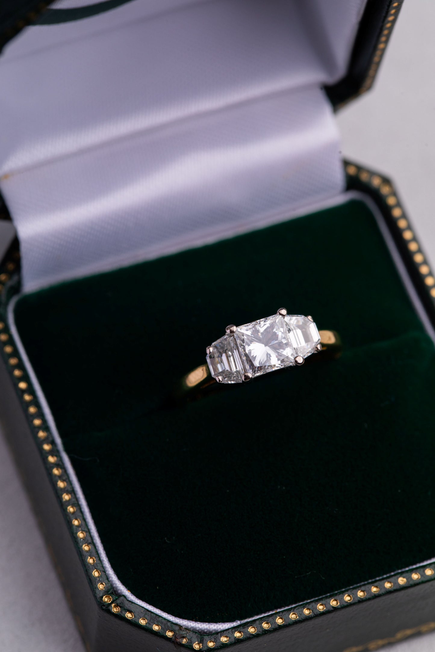 Princess Cut and 'Half Moon' Diamond 3 Stone Ring