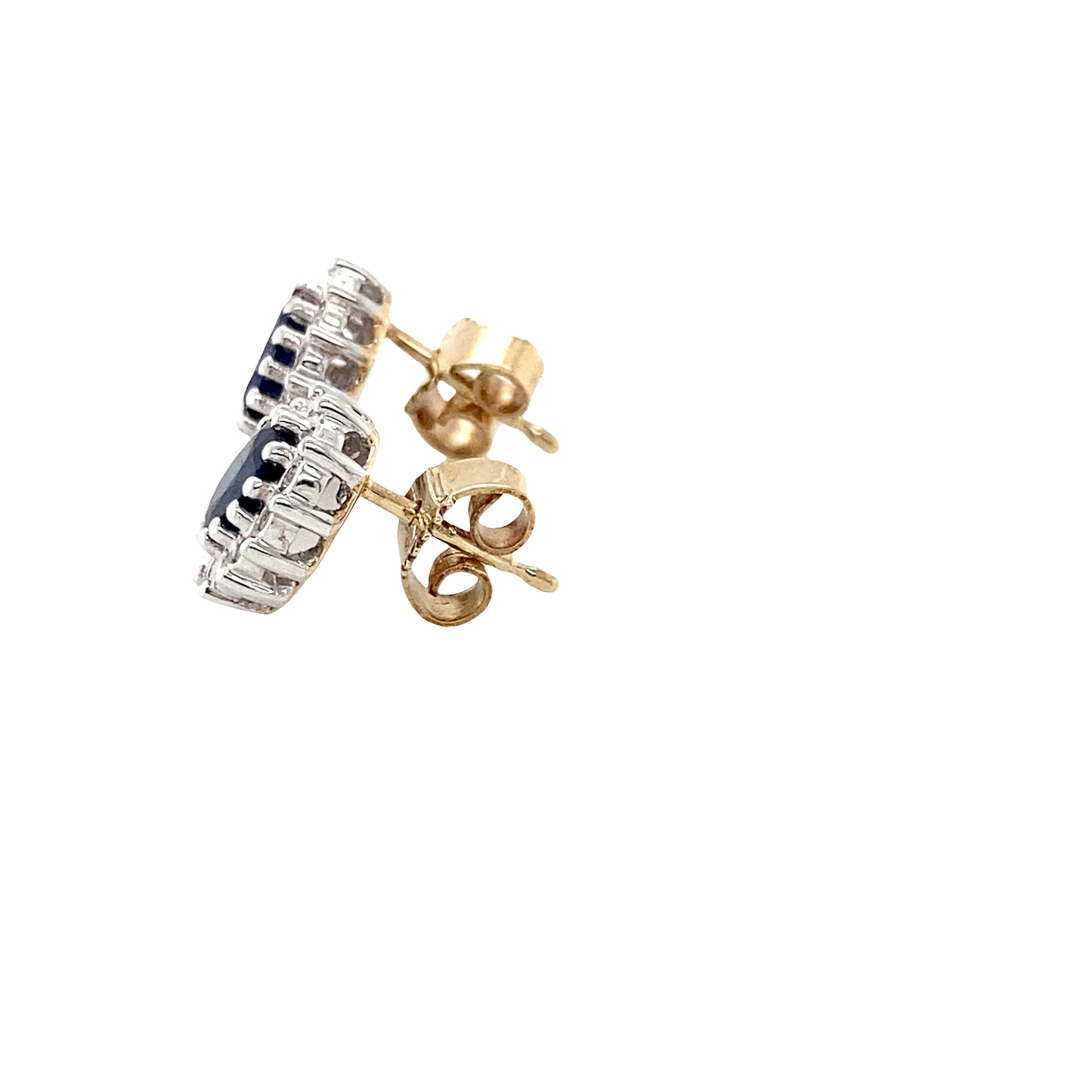 Oval Sapphire and Round Brilliant Cut Diamond Cluster Earrings