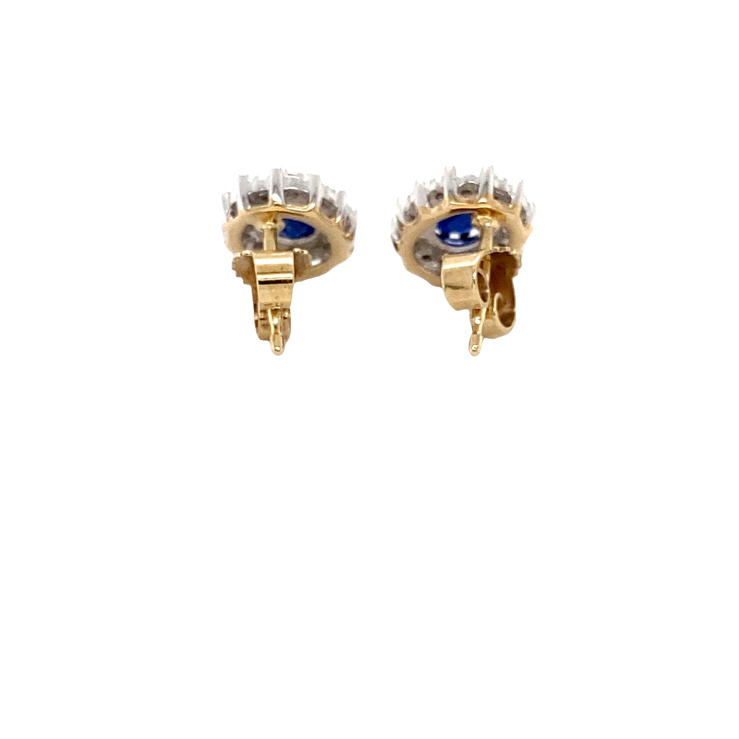 Oval Sapphire and Round Brilliant Cut Diamond Cluster Earrings