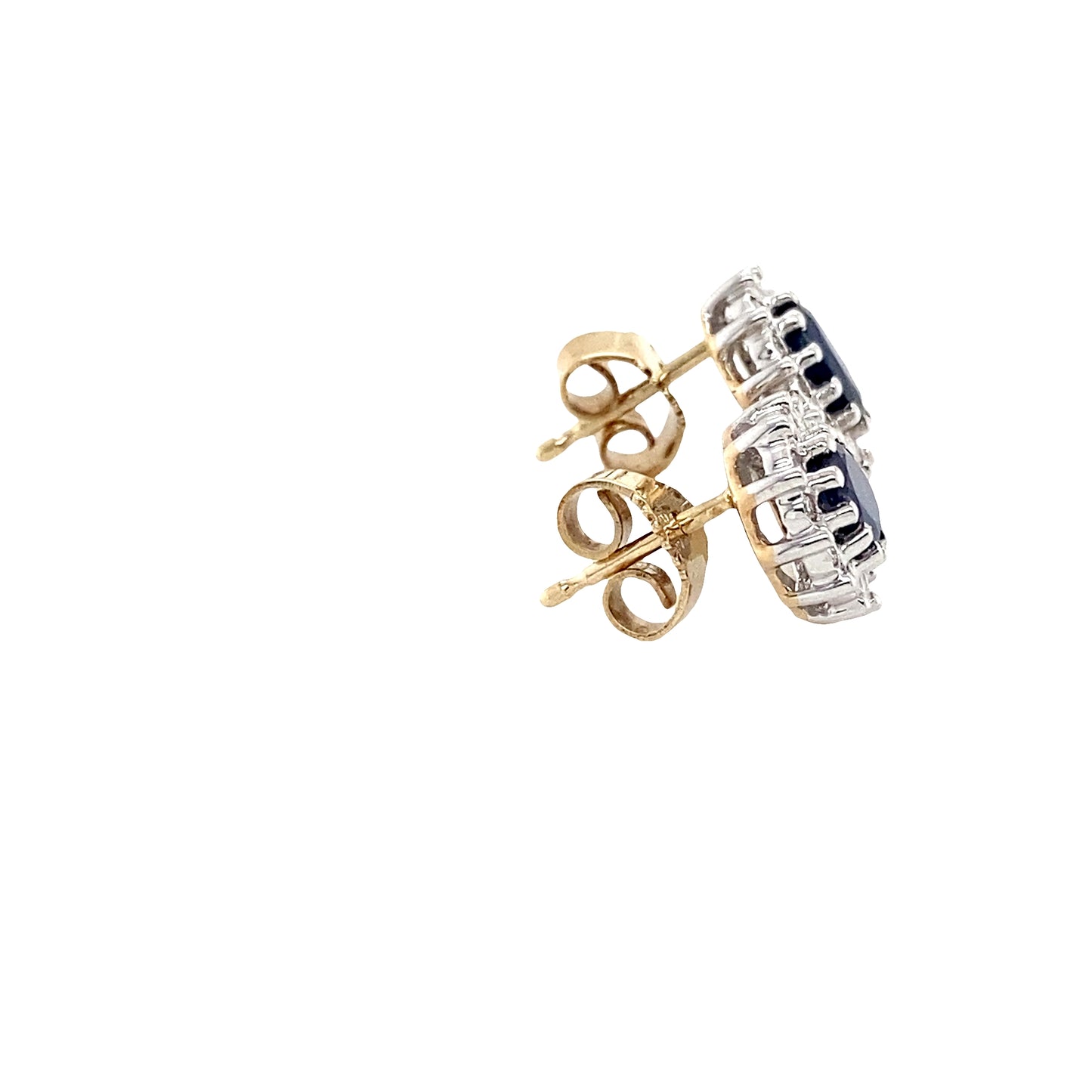 Oval Sapphire and Round Brilliant Cut Diamond Cluster Earrings