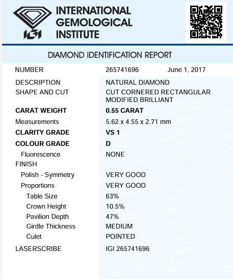 Radiant Cut Diamond Solitaire Ring - 0.55cts