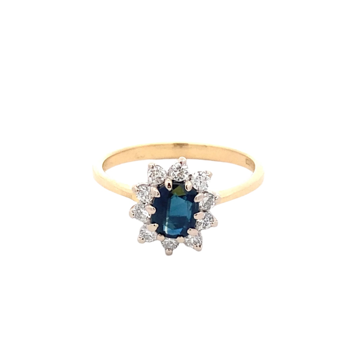 Sapphire and Round Brilliant Cut Diamond Cluster Ring