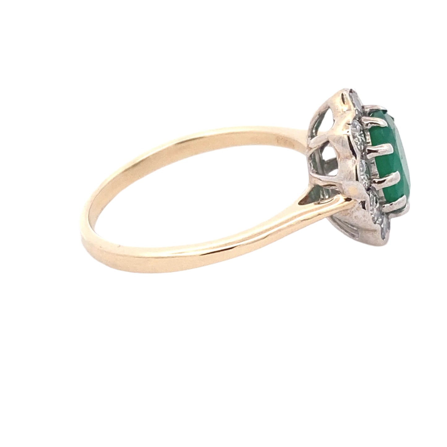 Emerald and Round Brilliant Cut Diamond Cluster Ring