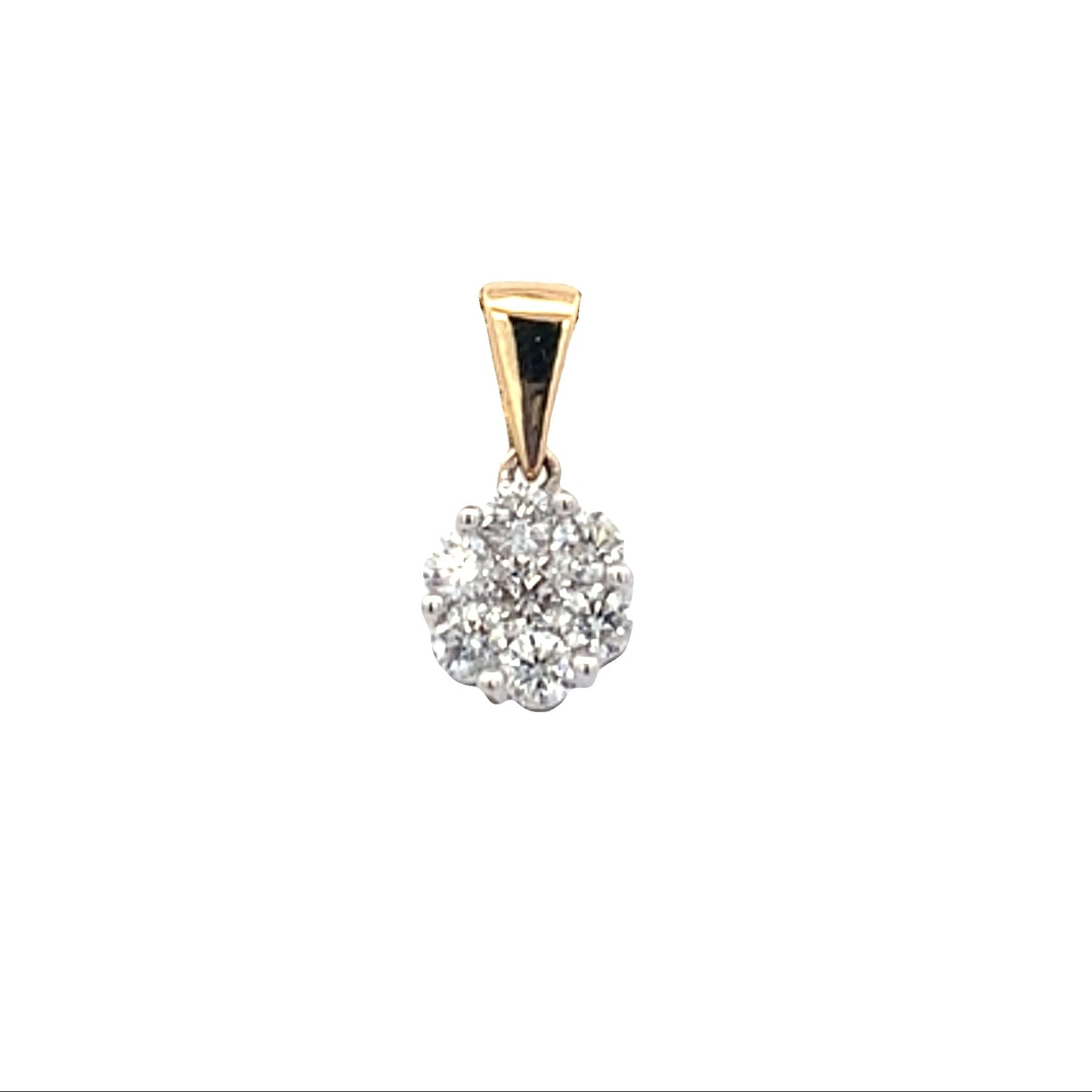 Yellow and White Gold Round Brilliant Cut Diamond Cluster Style Pendant