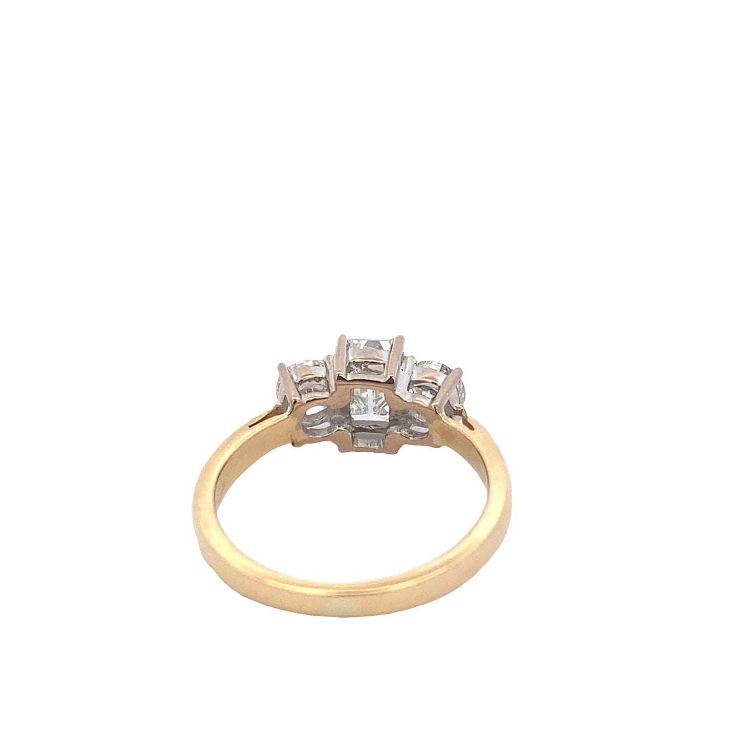 Emerald and Round Brilliant Cut Diamond 3 Stone Ring