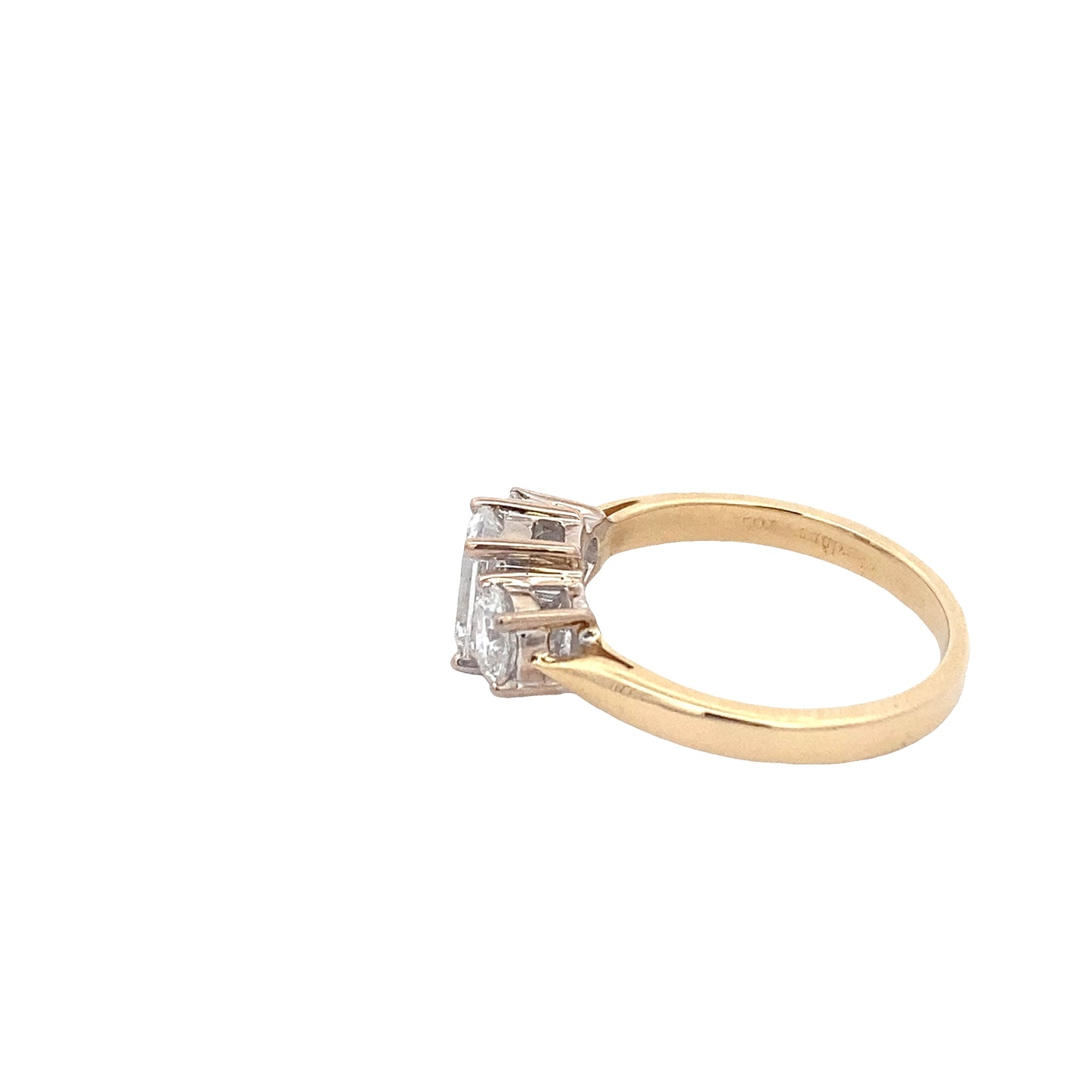 Emerald and Round Brilliant Cut Diamond 3 Stone Ring