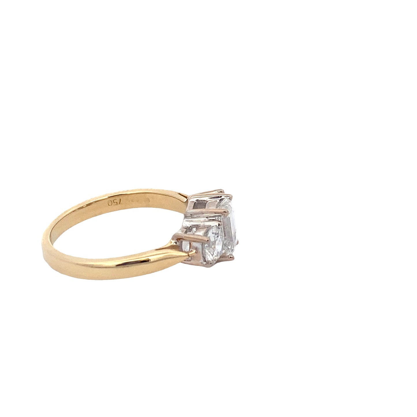 Emerald and Round Brilliant Cut Diamond 3 Stone Ring