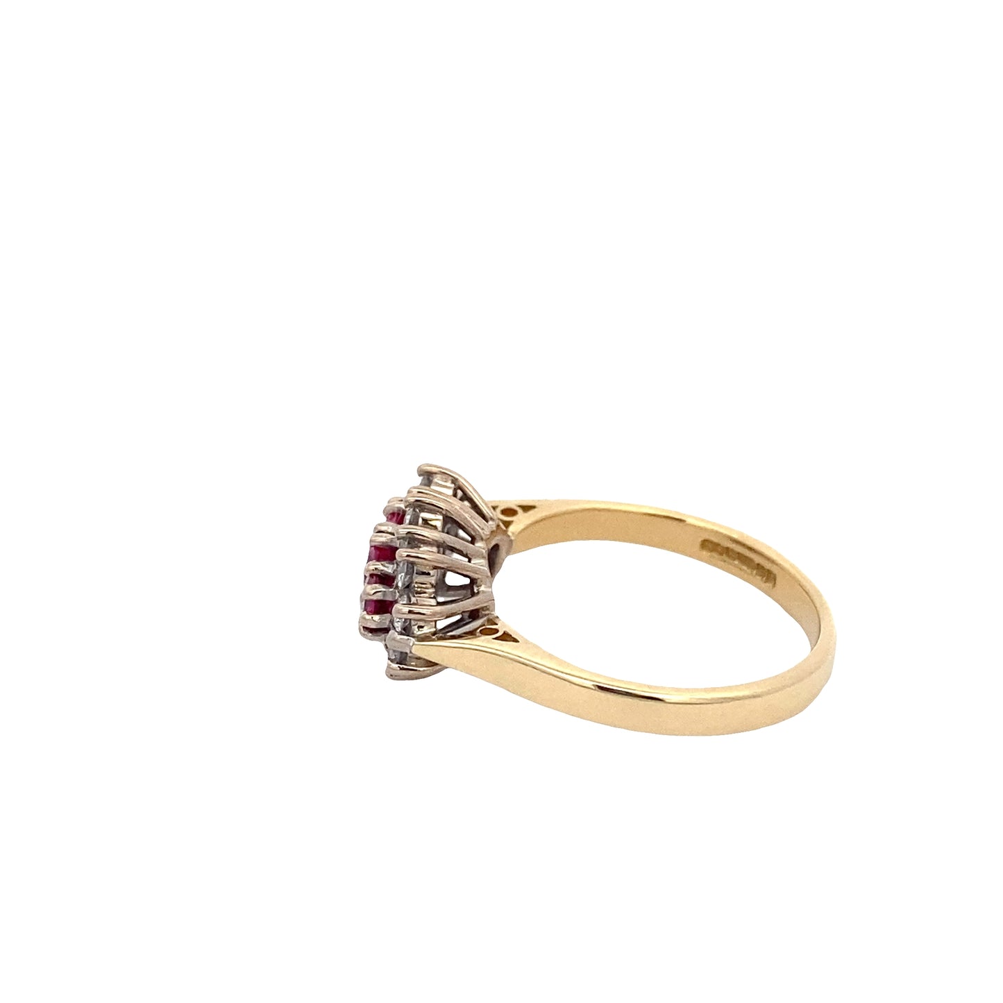 Ruby and Round Brilliant Cut Diamond Cluster Ring