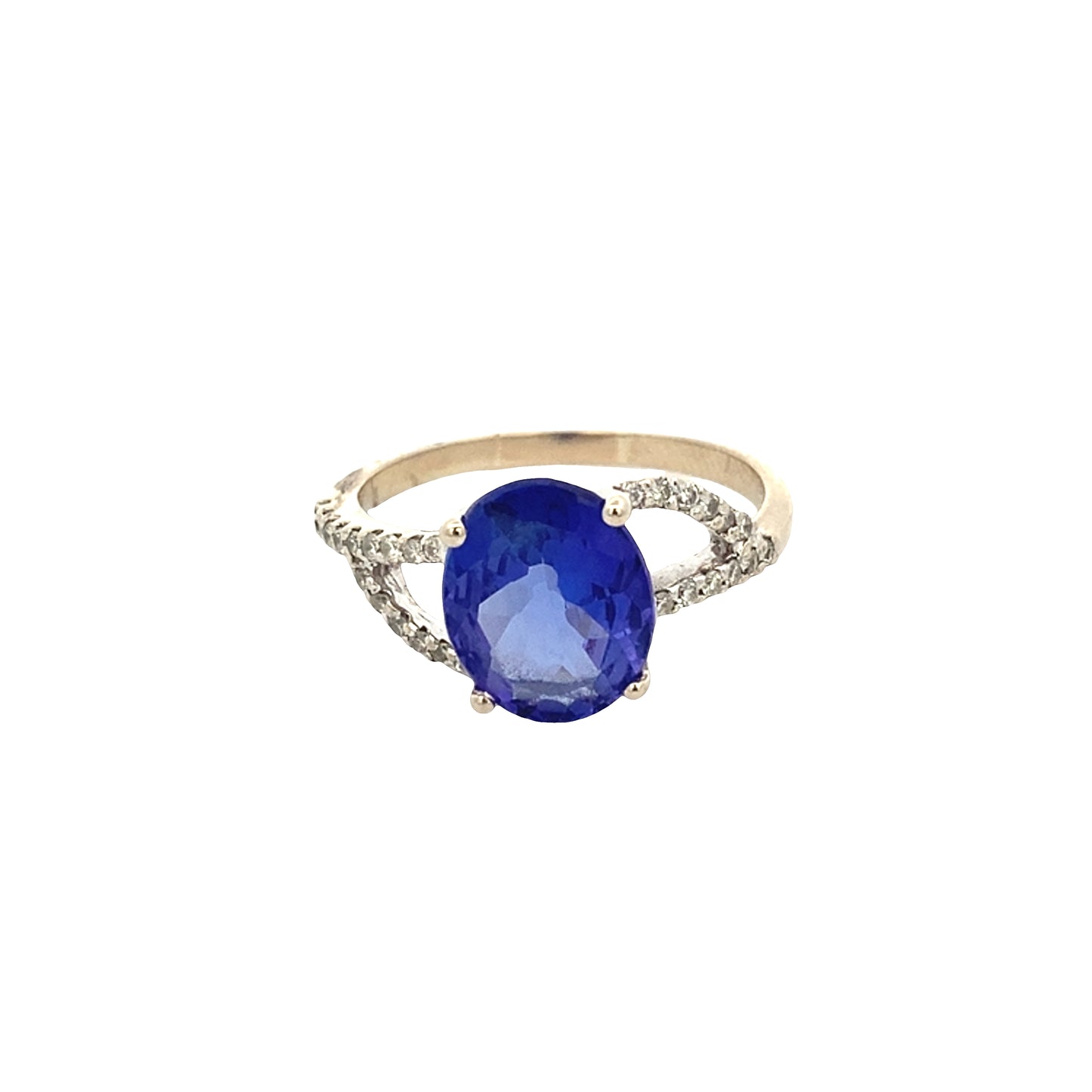Oval Tanzanite with Diamond set split shoulders Ring