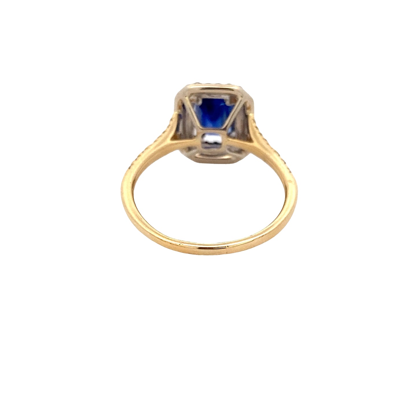 Sapphire and Diamond Double Halo Ring with Split Diamond Set Shoulders