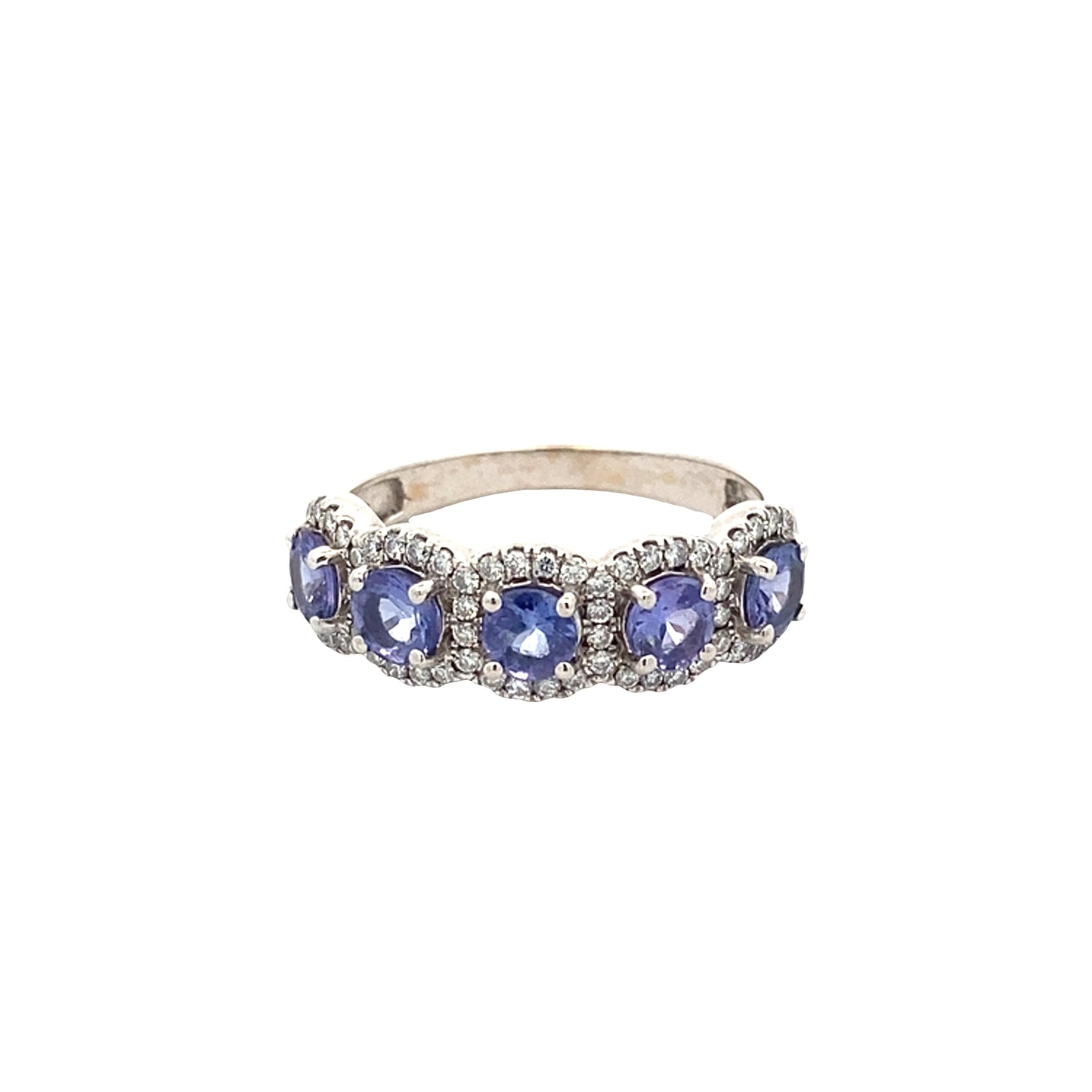Tanzanite and Round Brilliant Cut Diamond Halo Cluster Ring