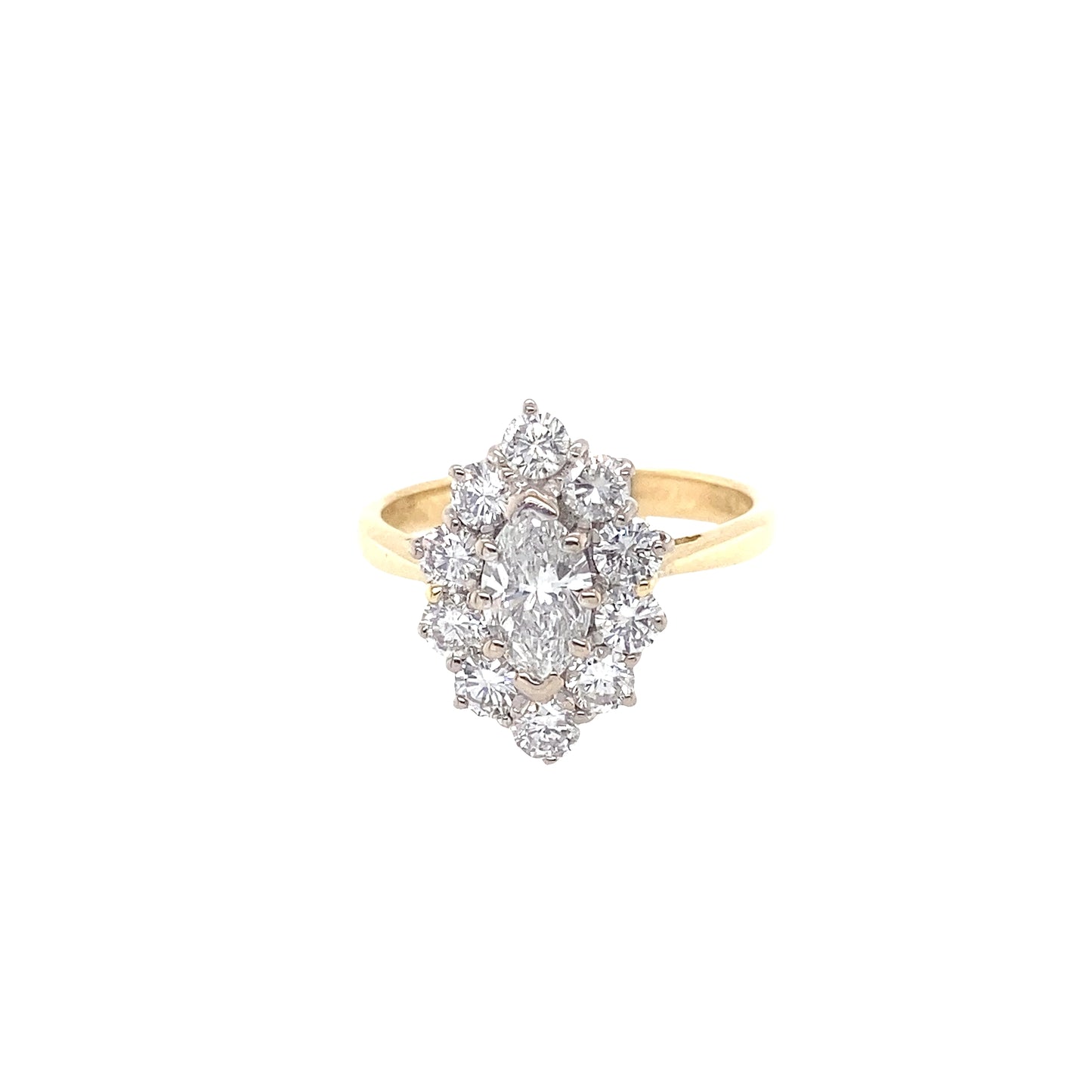 Marquise and Round Brilliant Cut Diamond Cluster Ring