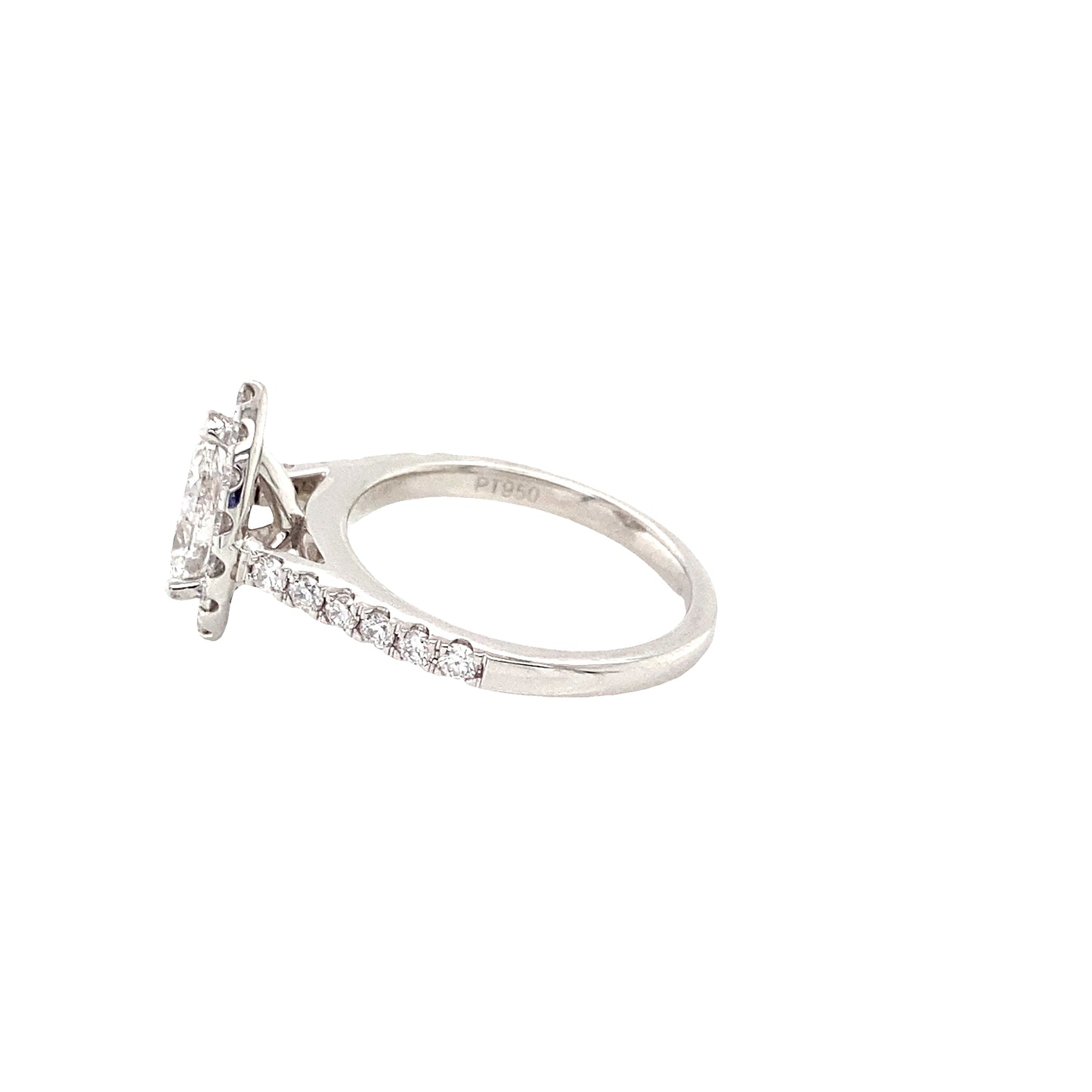 Pear Cut Diamond with halo and Diamond set shoulders