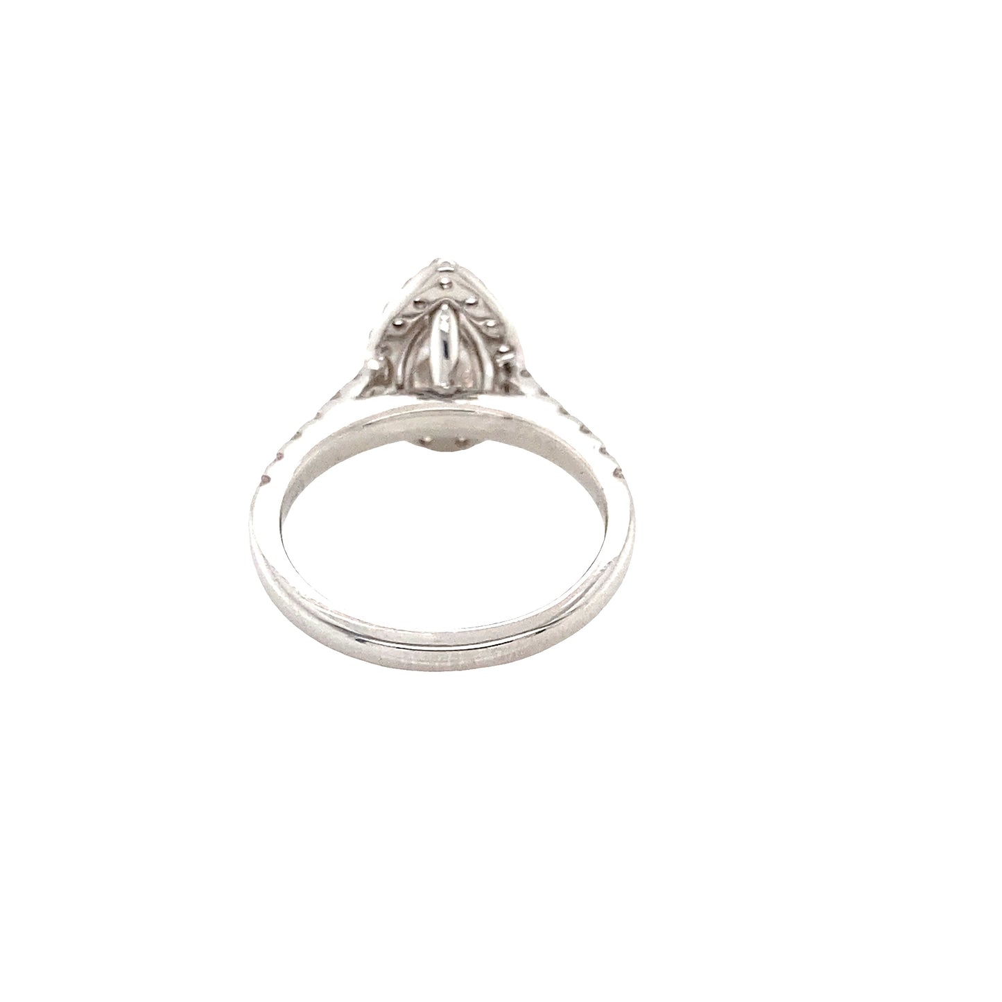 Pear Cut Diamond with halo and Diamond set shoulders