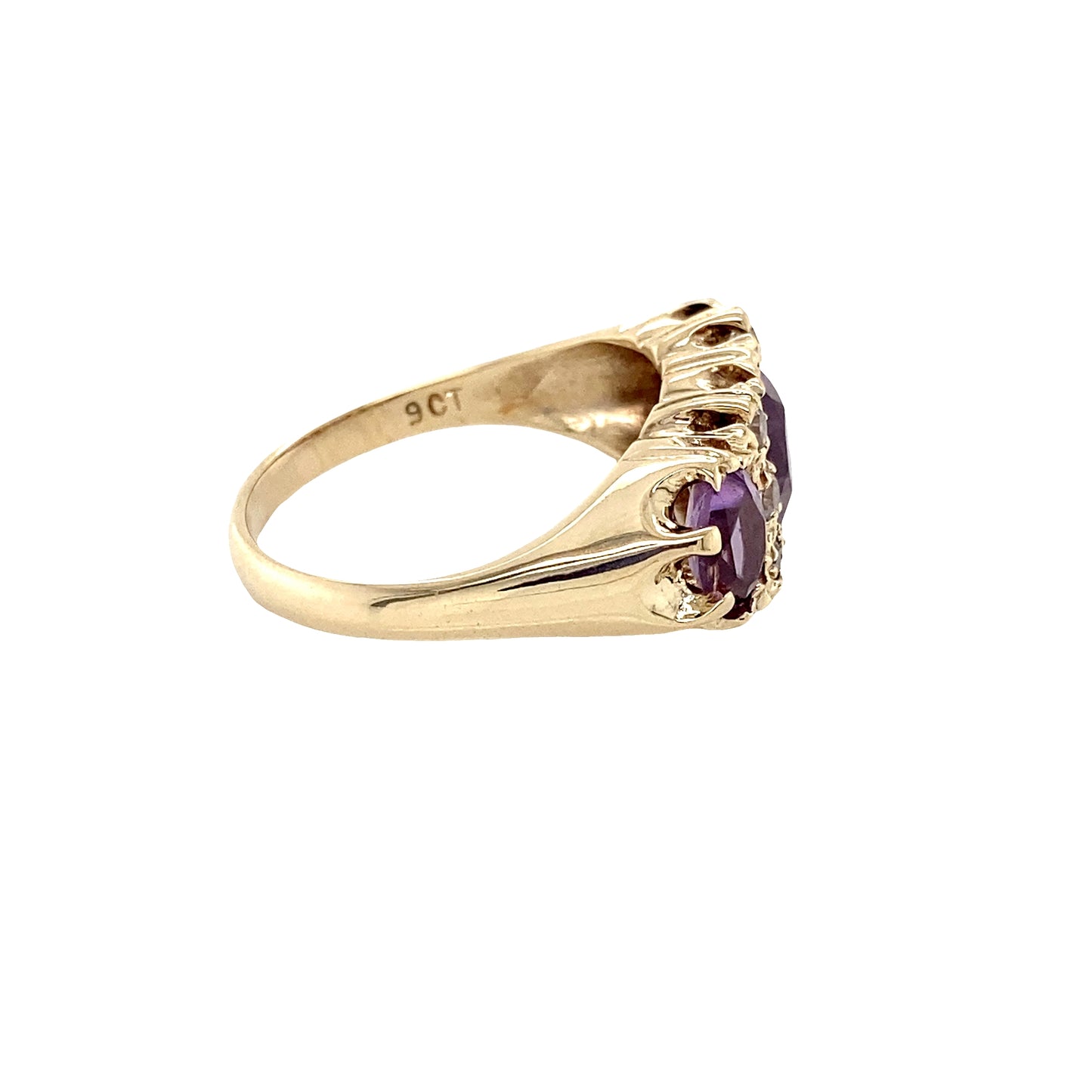 Oval Shaped Amethyst and Round Brilliant Cut Diamond Dress Ring