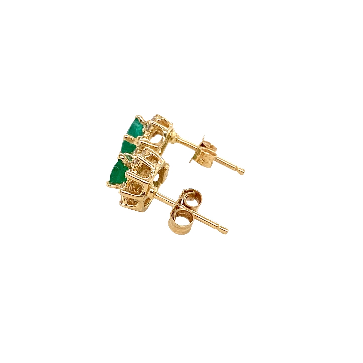 Oval shaped Emerald and Round Brilliant Cut Diamond Cluster Style Earrings