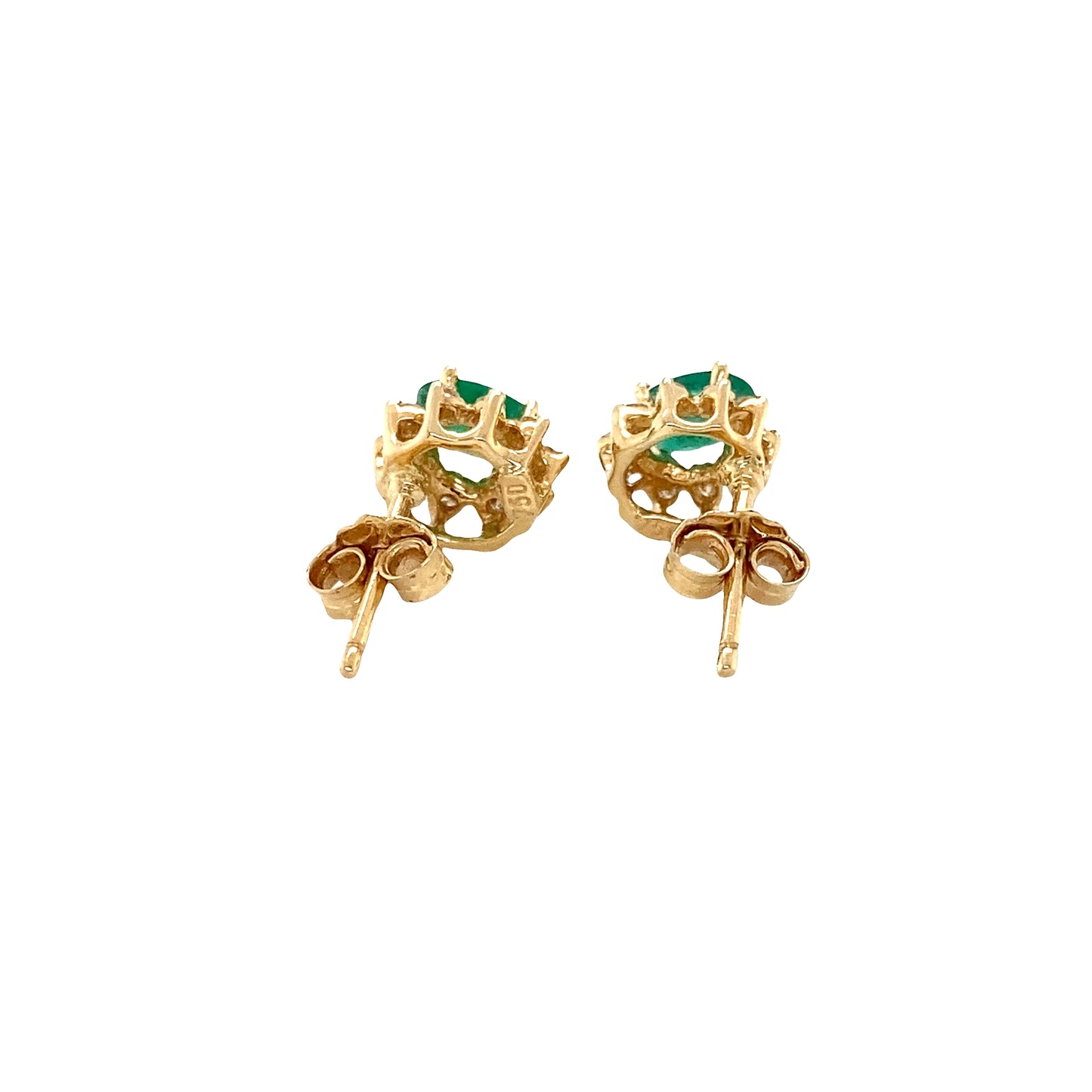 Oval shaped Emerald and Round Brilliant Cut Diamond Cluster Style Earrings