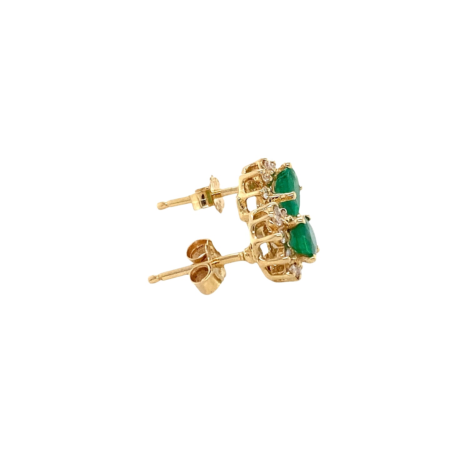 Oval shaped Emerald and Round Brilliant Cut Diamond Cluster Style Earrings
