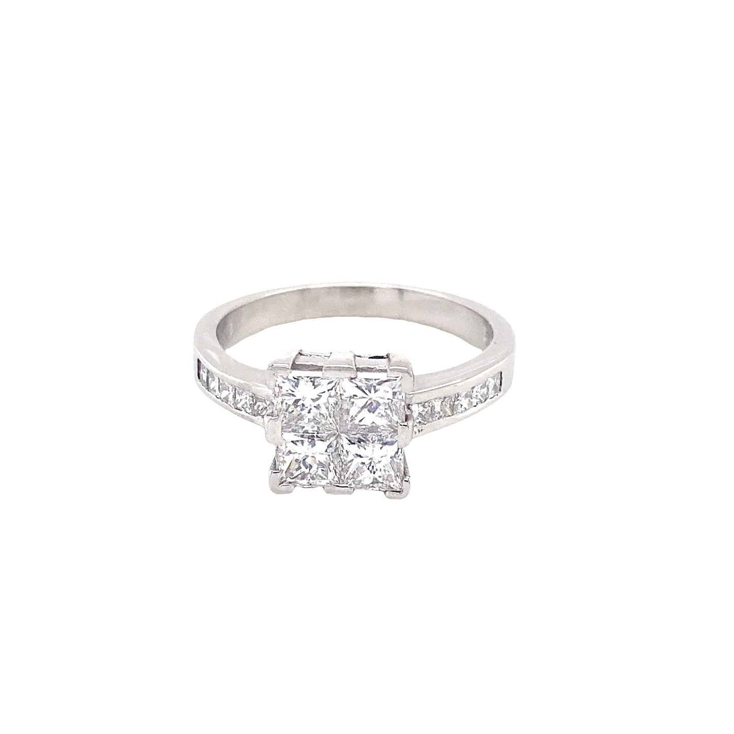 4 Stone Diamond Cluster Ring with Diamond Set Shoulders