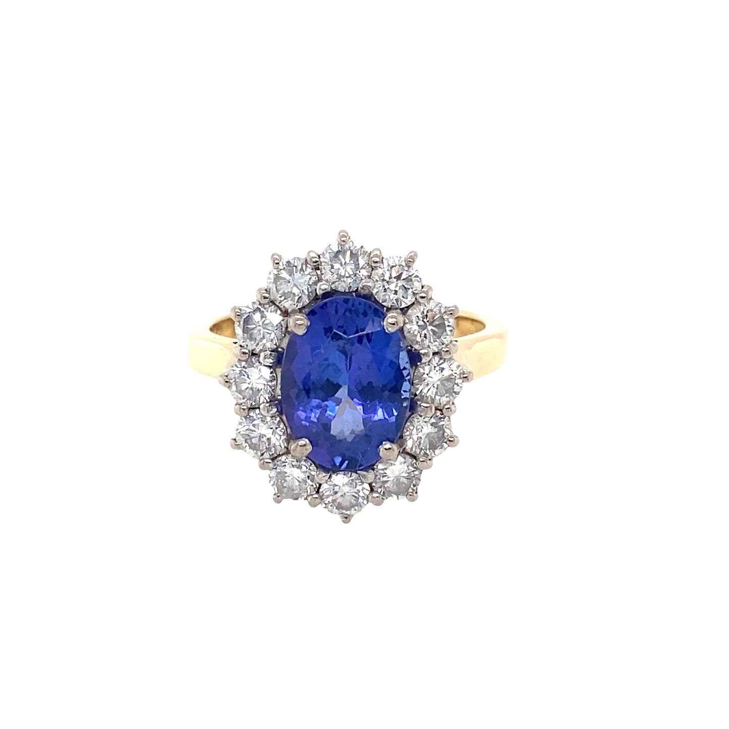 Tanzanite and Round Brilliant Cut Diamond Cluster Ring