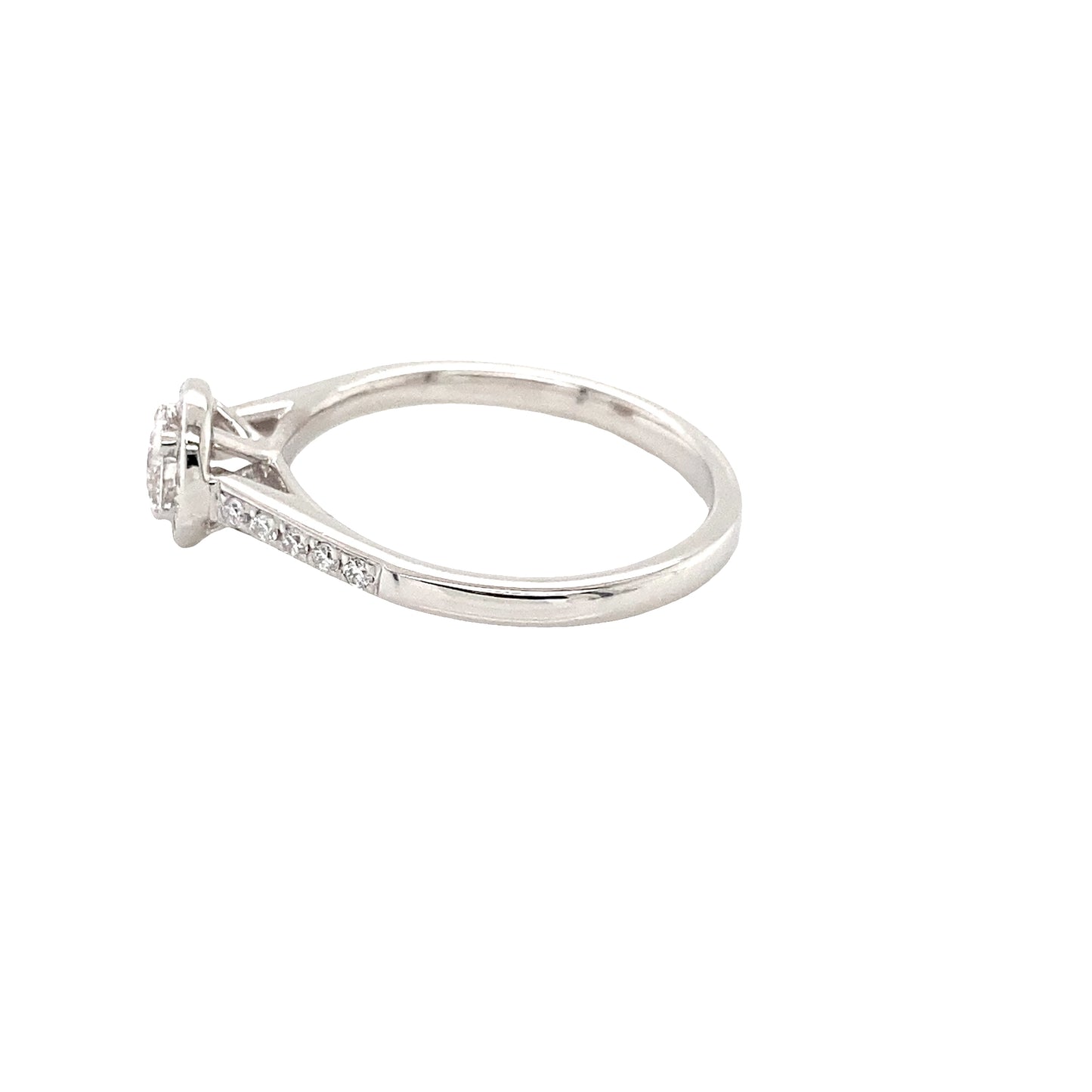 Round Brilliant Cut Diamond Halo Ring with Diamond set shoulders