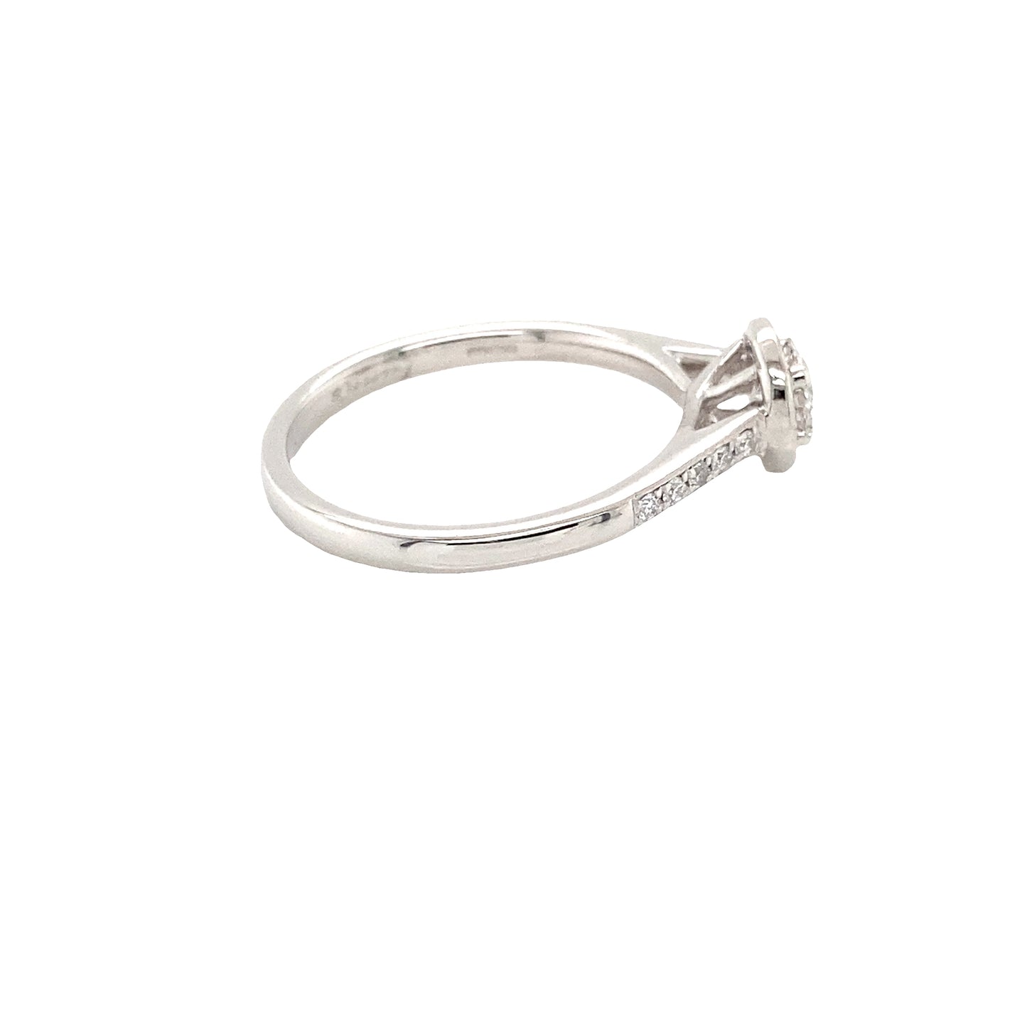 Round Brilliant Cut Diamond Halo Ring with Diamond set shoulders