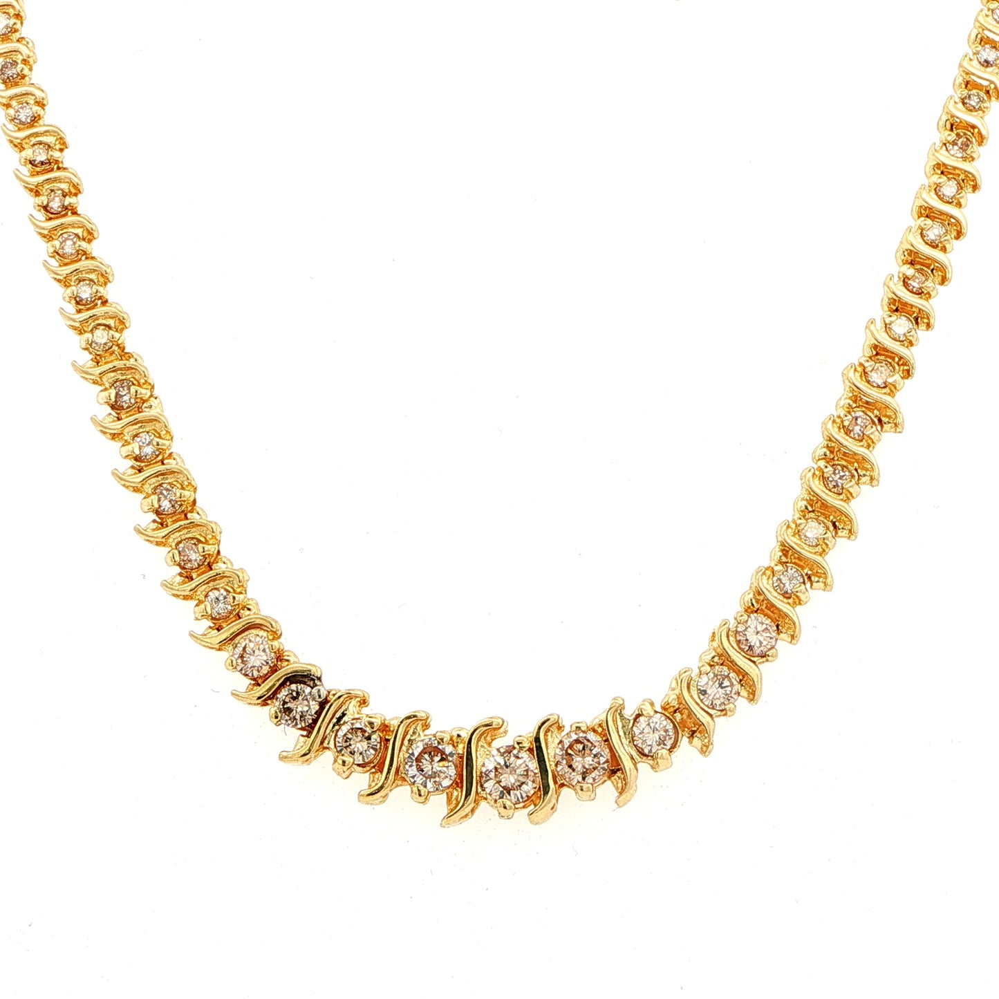 Yellow Gold Round Brilliant Cut Graduated Diamond Necklace