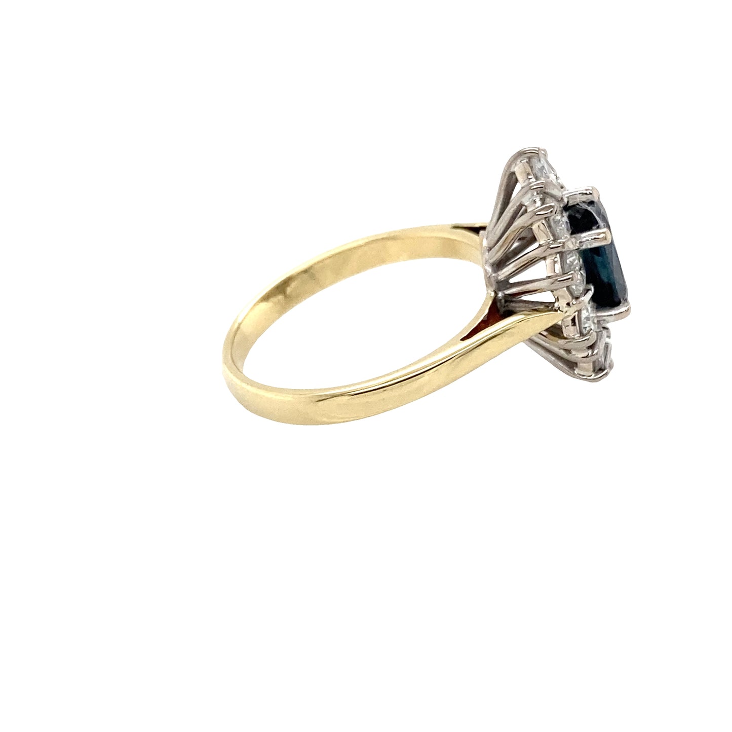 Oval Sapphire and Round Brilliant Cut Diamond Cluster Ring