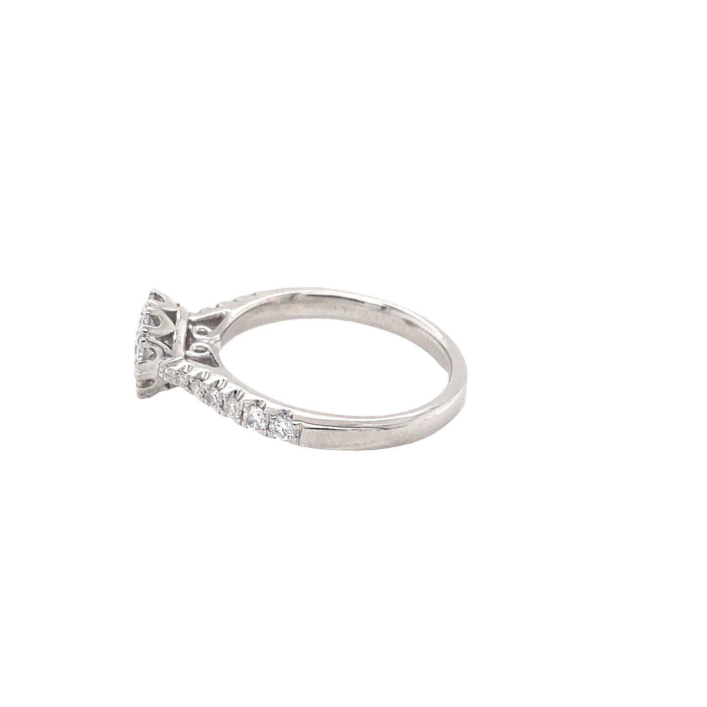 Round Brilliant Cut Diamond Halo Ring with Diamond set shoulders