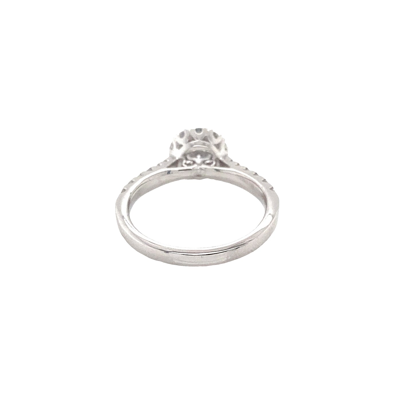 Round Brilliant Cut Diamond Halo Ring with Diamond set shoulders