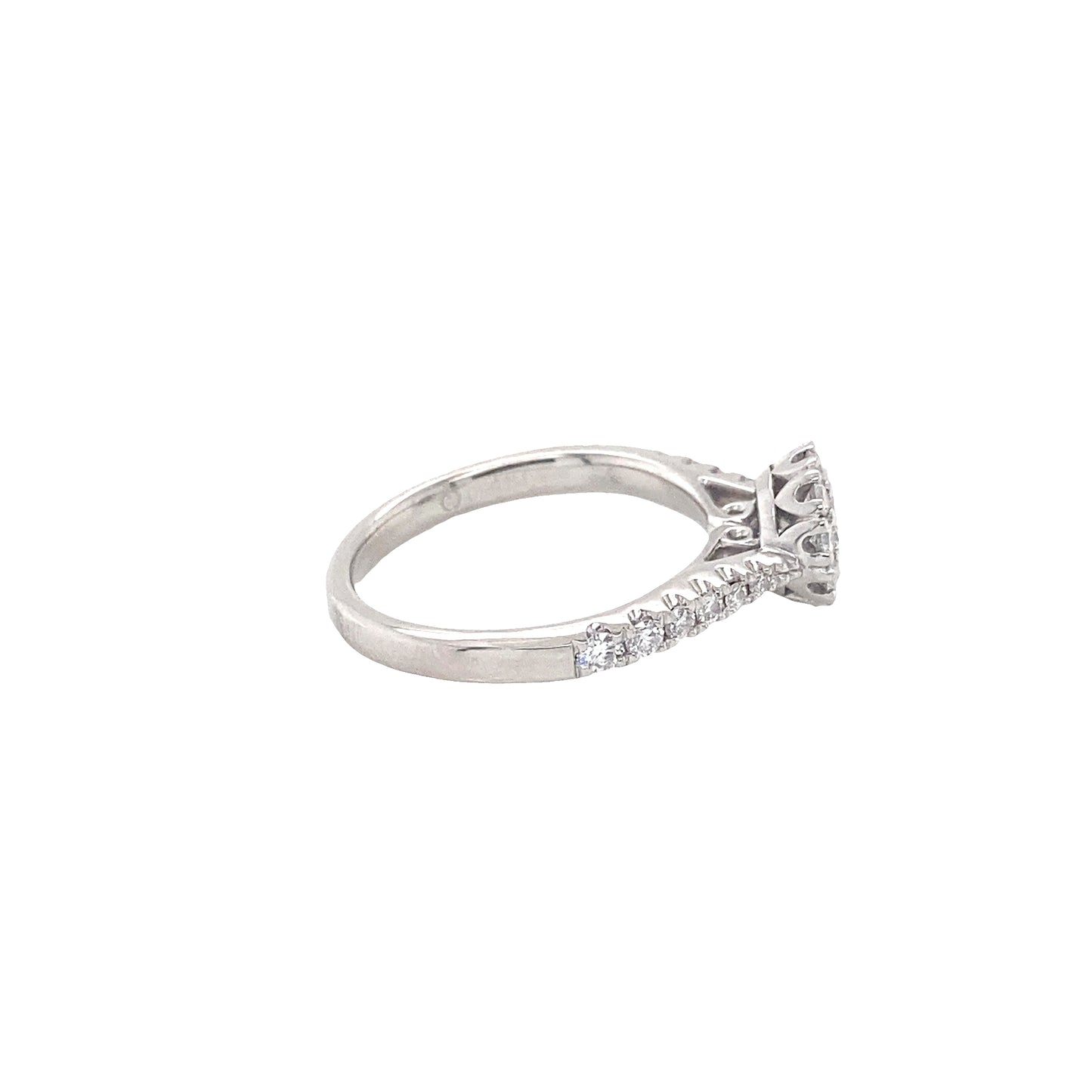Round Brilliant Cut Diamond Halo Ring with Diamond set shoulders