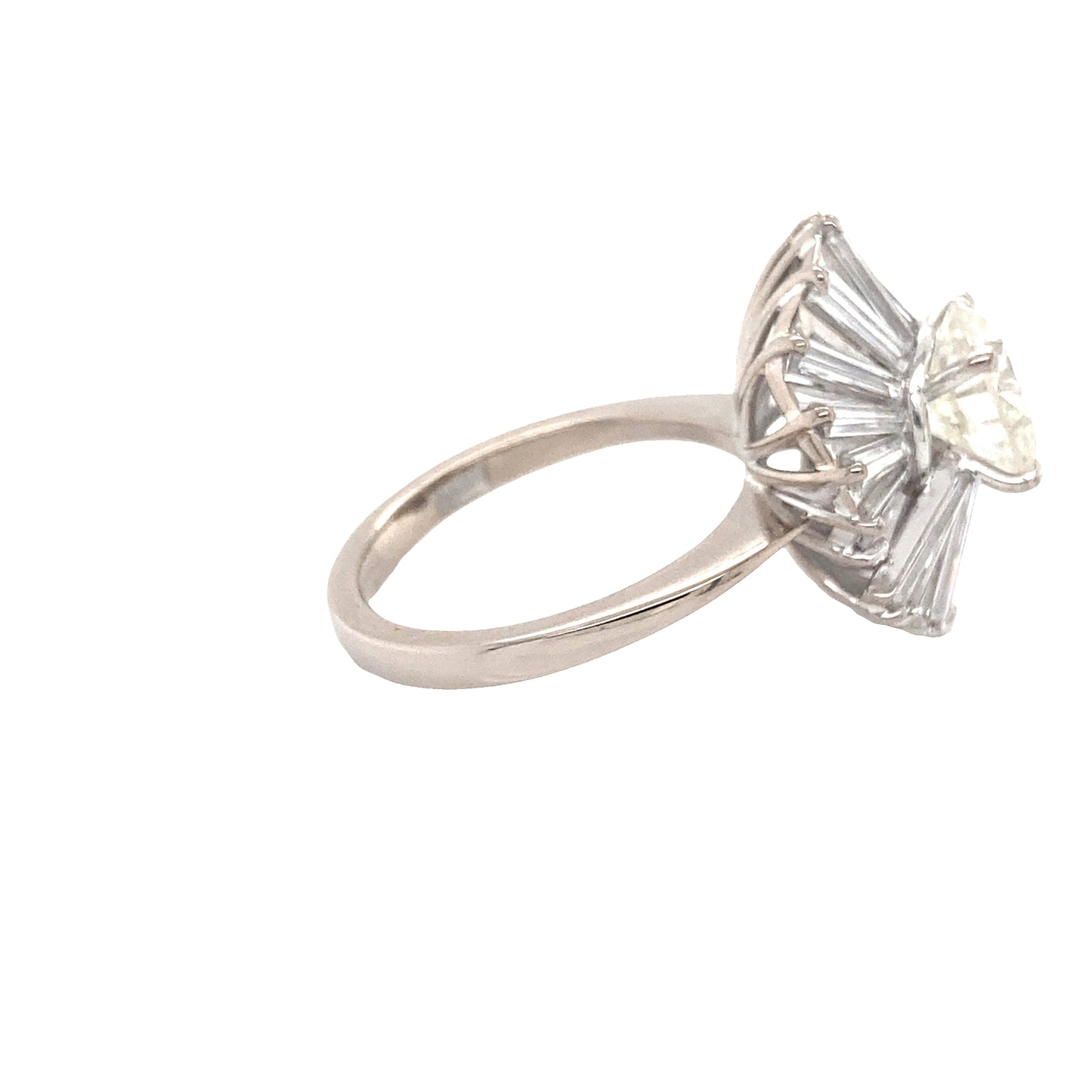 Round Brilliant Cut and Baguette Cut Diamond Ring