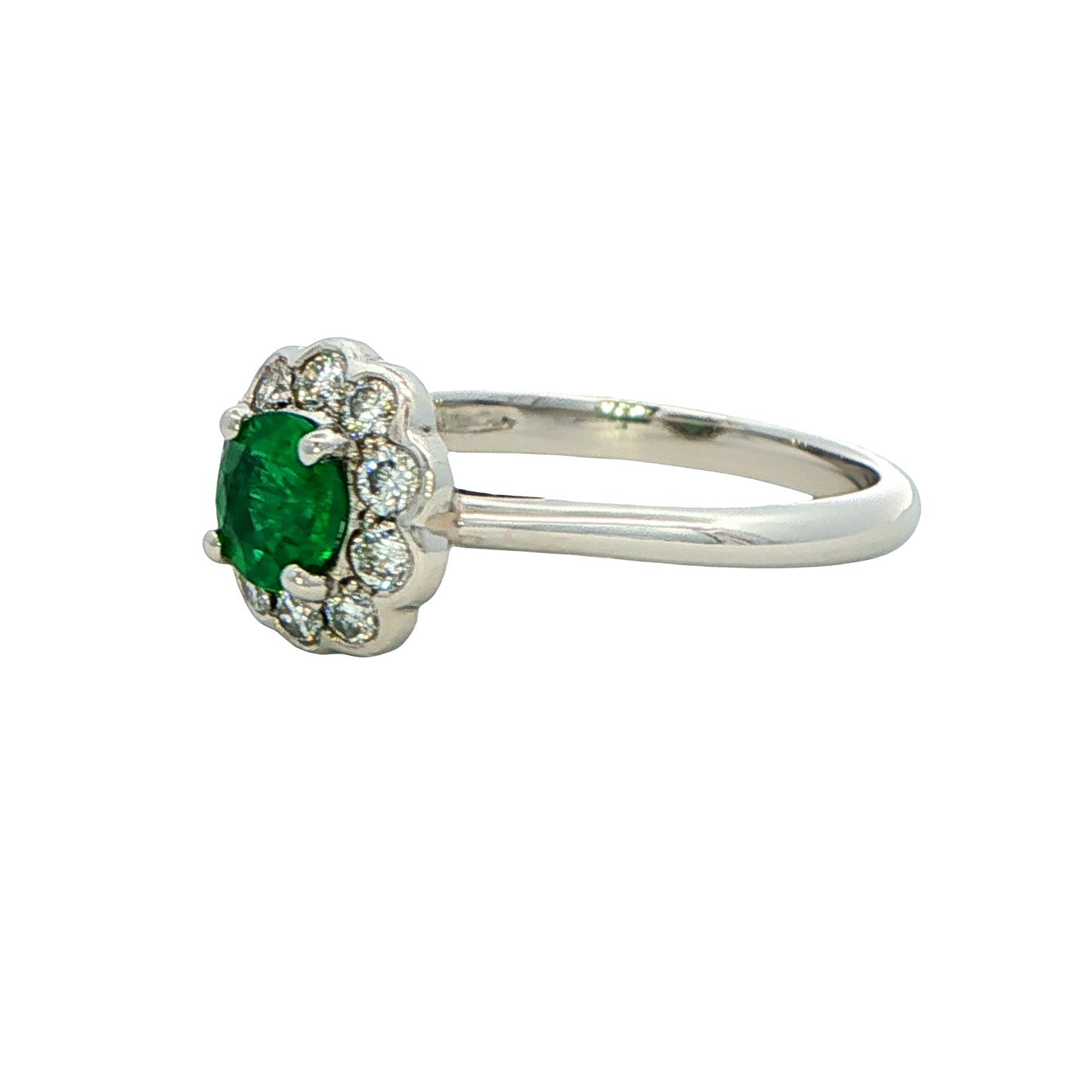 Round Emerald and Round Brilliant Cut Diamond Cluster Ring