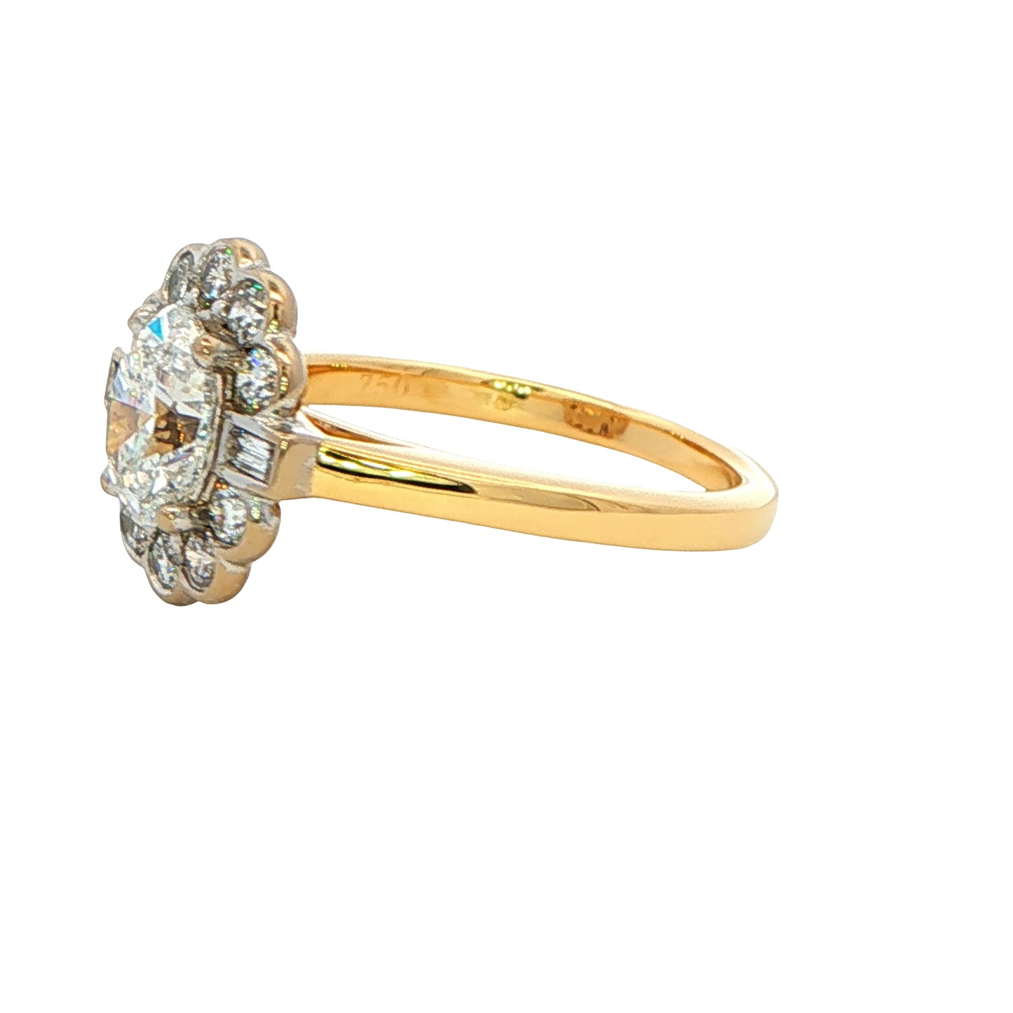 Oval, Round Brilliant and Baguette Cut Diamond Vintage Cluster Ring - 1.61cts