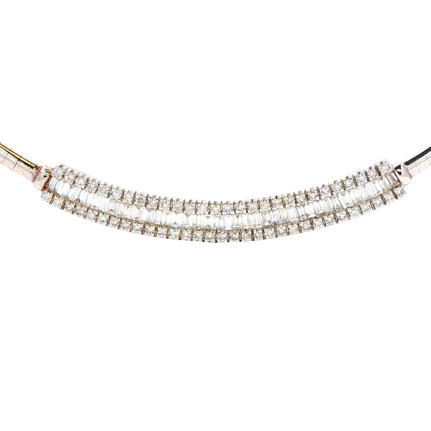 Round Brilliant Cut and Baguette Cut Diamond Set Necklace