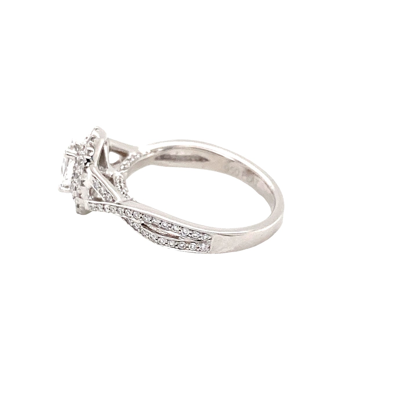 Oval and Round Brilliant Cut Double Halo and Twist Diamond Set Shoulders