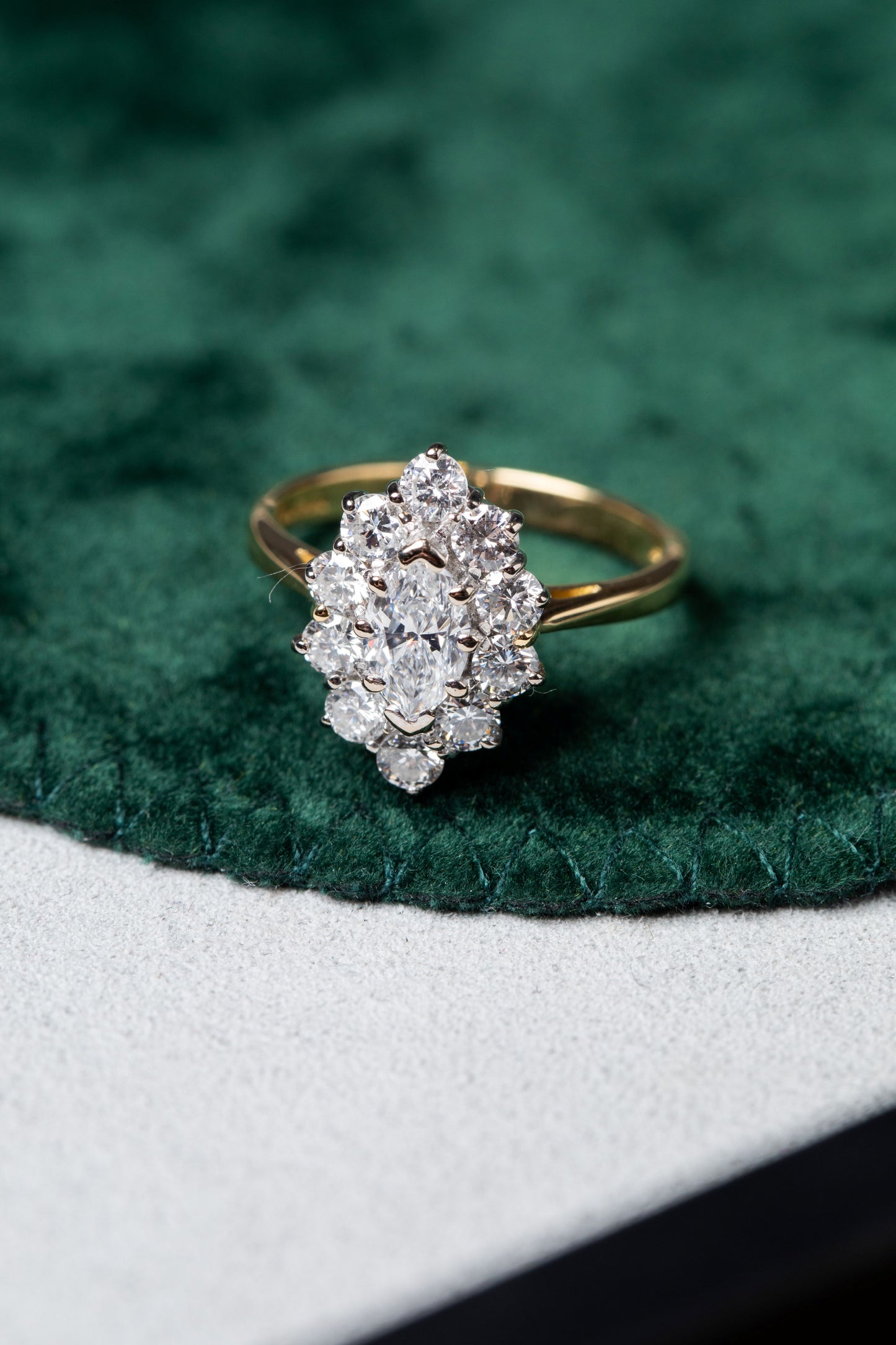 Marquise and Round Brilliant Cut Diamond Cluster Ring
