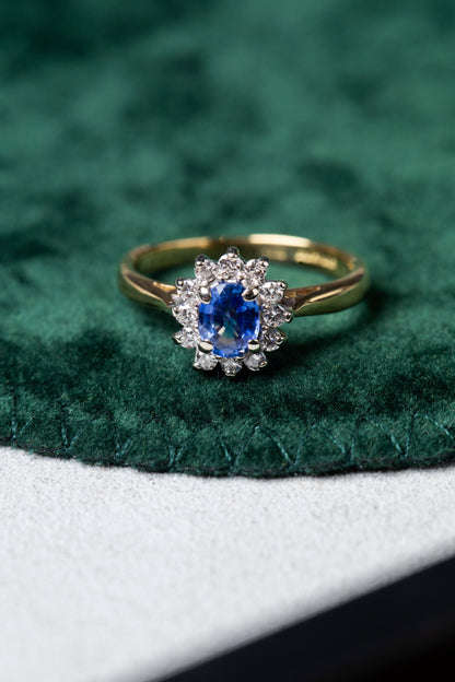 Sapphire and Diamond Cluster Style Ring