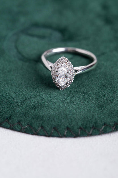 Marquise Shaped Diamond Halo Cluster Style Ring