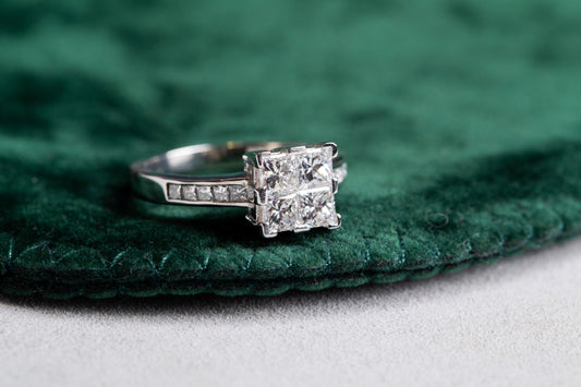 4 Stone Diamond Cluster Ring with Diamond Set Shoulders