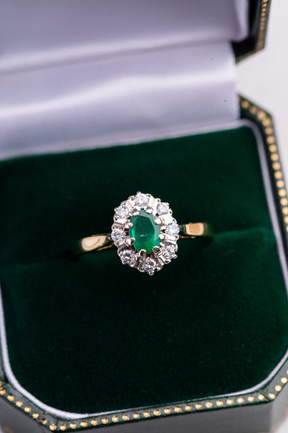 Oval Emerald and Diamond Cluster Ring