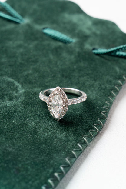 Marquise Cut Diamond with Halo and Diamond set shoulders Ring