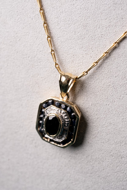 Yellow & White Gold Sapphire Art Deco Style Pendant