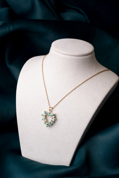 9ct Yellow Gold & White Gold with Marquise Cut Emeralds Heart Pendant