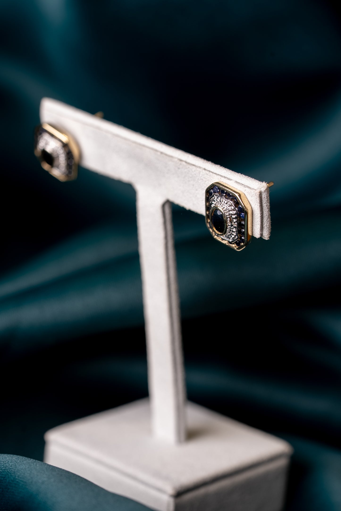 Yellow & White Gold Sapphire Art Deco Style Earrings