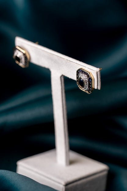 Yellow & White Gold Sapphire Art Deco Style Earrings