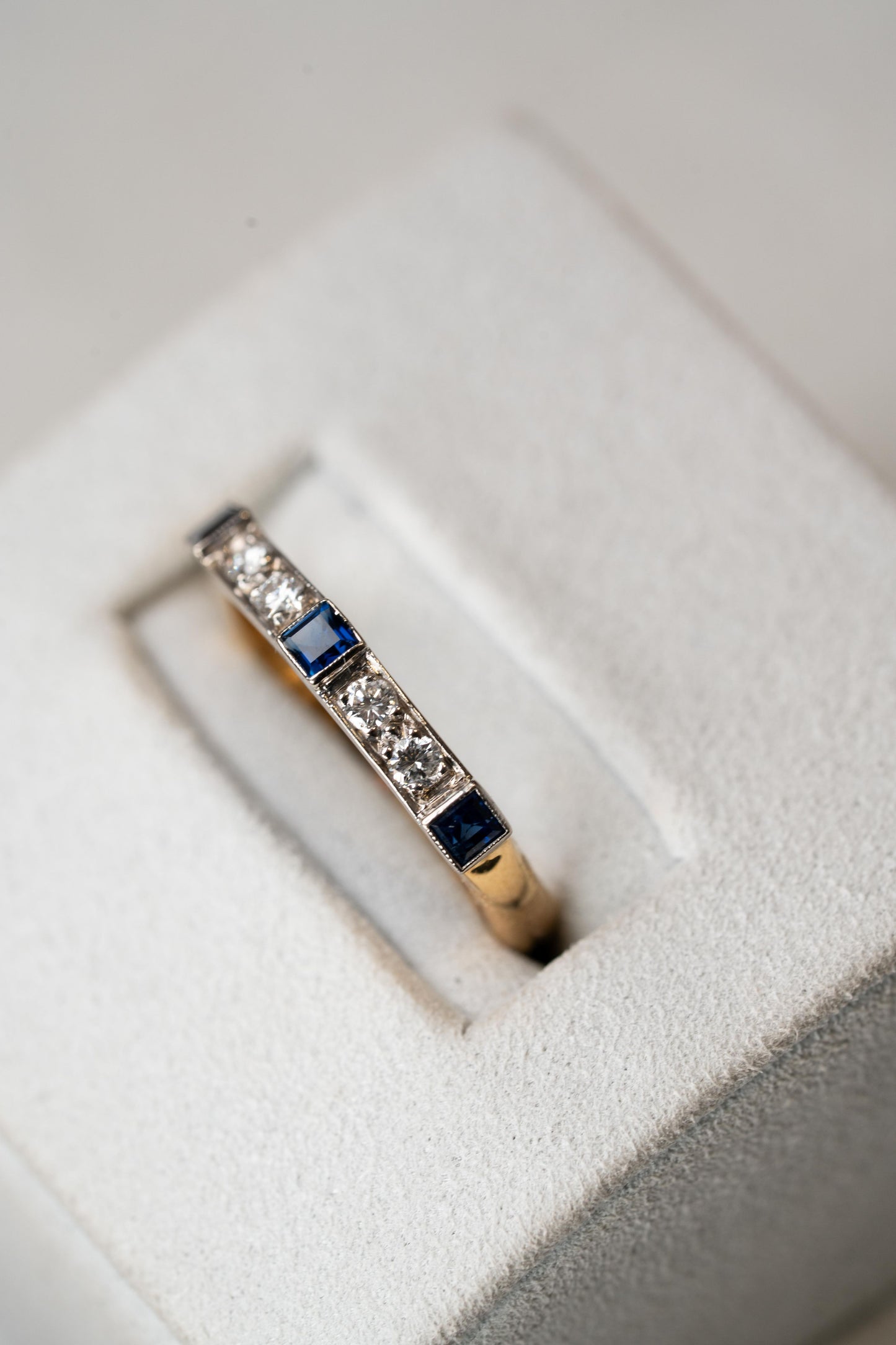 Sapphire and Diamond Vintage Style Enernity Ring